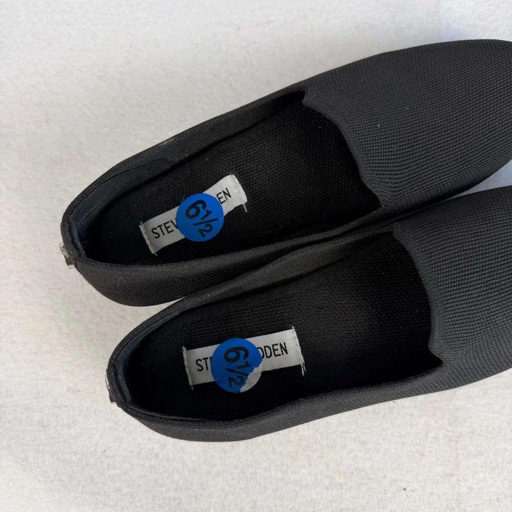 Steve Madden Sabin Black‎ Knit Fabric Slip On Loafers Flats Ballet Womens US 6.5